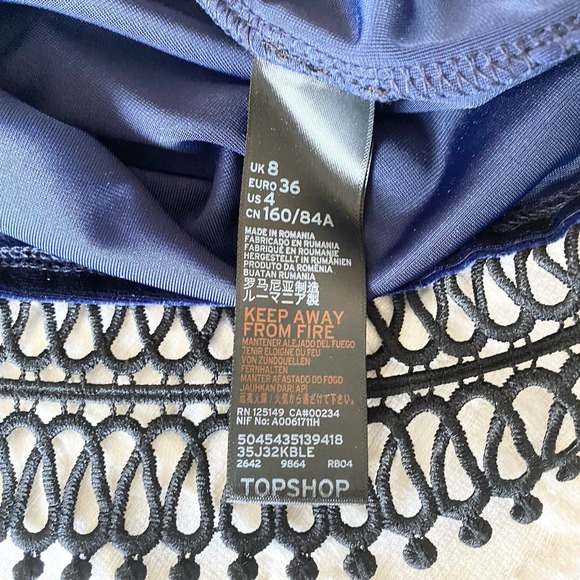 Topshop Velvet Lace Velvet Mini Dress 4 Blue‎ Black Long Sleeve Goth Glam Addams - Picture 13 of 14